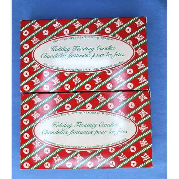 Christmas Avon Floating Candles Poinsettia & Holly Berry Wreath Scented Set of 2 - Picture 5 of 6